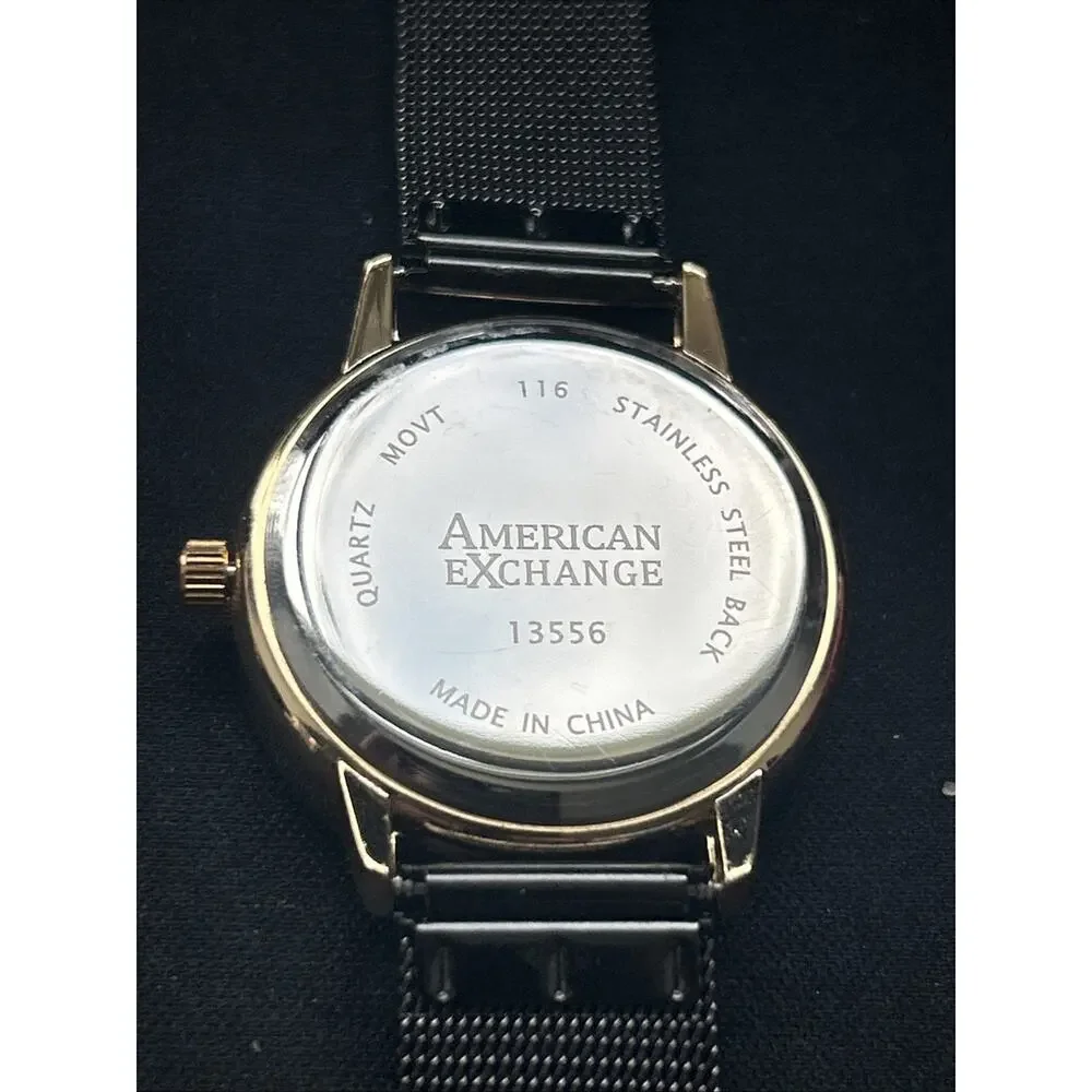 American Exchange Gold Tone Case Black Dial And Bezel Women’s Quartz Watch